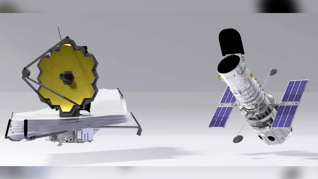 Here is an overall size comparison of the Webb (left) and Hubble (right) telescopes.