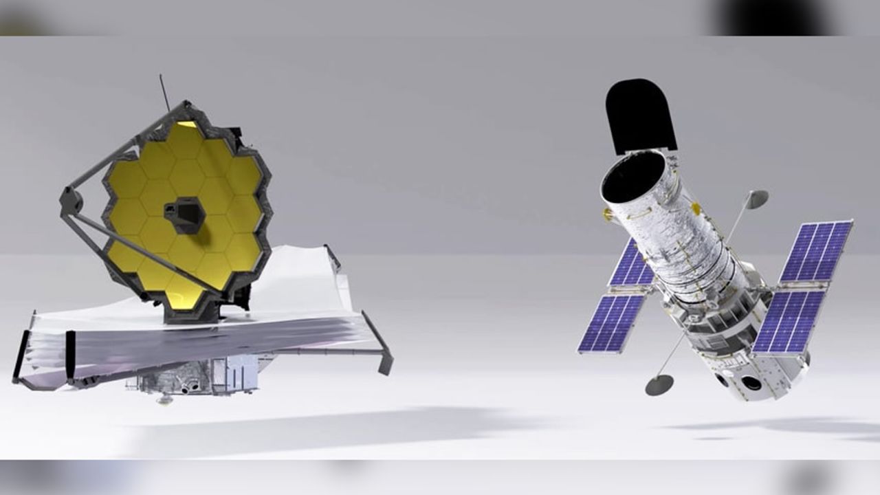Here is an overall size comparison of the Webb (left) and Hubble (right) telescopes.