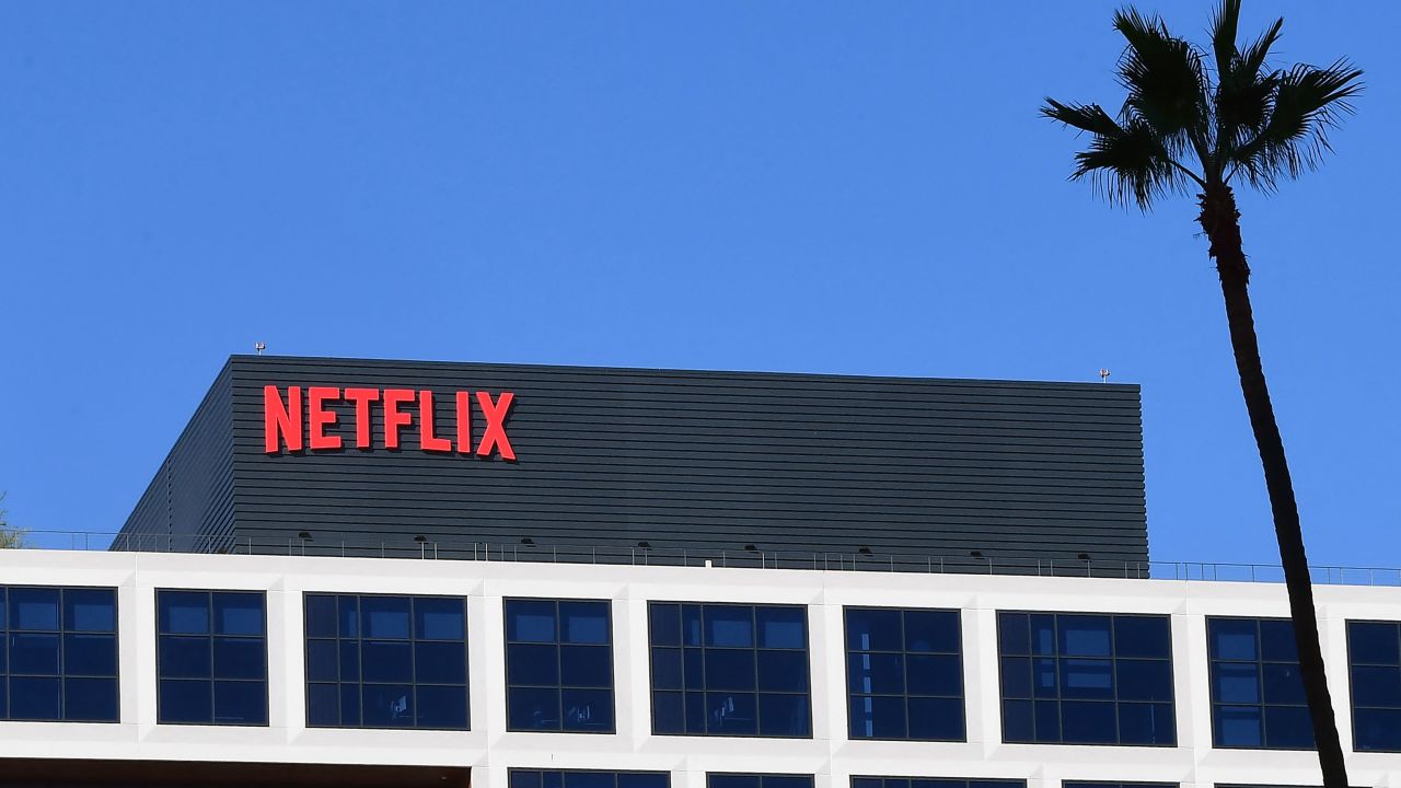 The Netflix building on Sunset Boulevard is pictured on October 20, 2021 in Los Angeles.