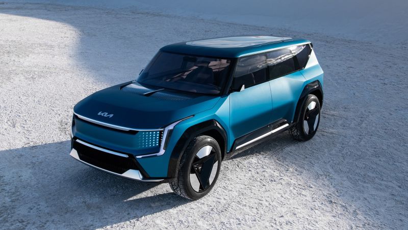 The big electric Kia EV9 has carpets made out of recycled fishing