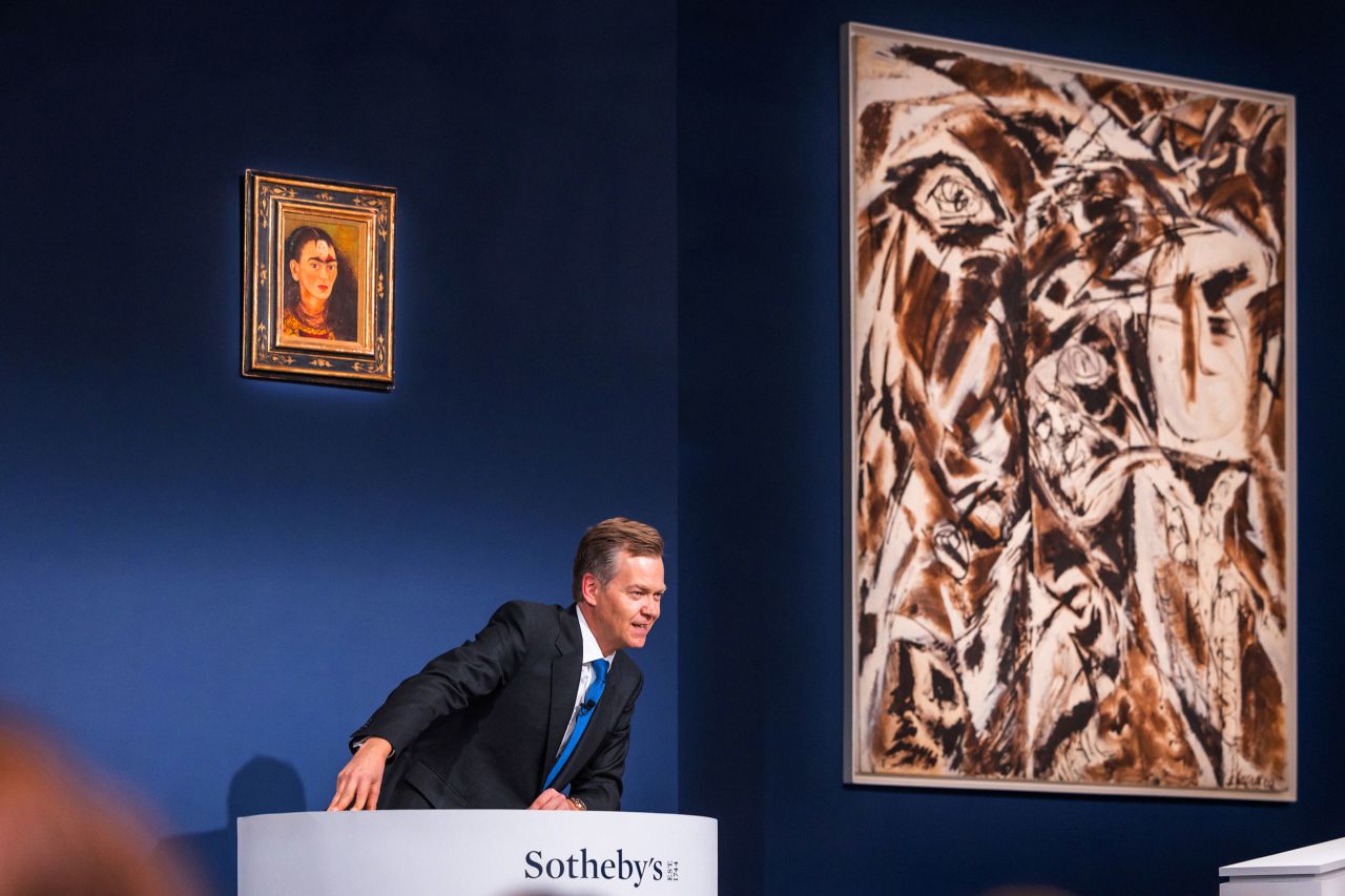 Oliver Barker, chairman of Sotheby's Europe, sells a Frida Kahlo self-portrait for <a href="https://www.cnn.com/style/article/frida-kahlo-self-portrait-auction-intl-scli/index.html" target="_blank">$34.9 million</a> during an art auction in New York on Tuesday, November 16. It is the most expensive work by a Latin American artist ever to sell at auction.