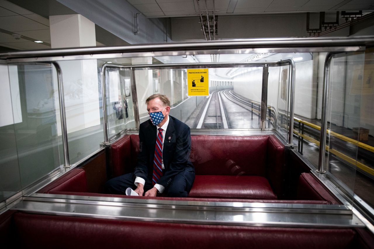 US Rep. Paul Gosar rides the House subway to the US Capitol building on Wednesday, November 17. The Arizona Republican <a href="https://www.cnn.com/2021/11/17/politics/house-vote-censure-gosar-aoc-video/index.html" target="_blank">was censured by a House resolution</a> and stripped of all his committee assignments for a manipulated anime video he posted to social media. That video showed him attacking President Joe Biden and appearing to kill Rep. Alexandria Ocasio-Cortez. Gosar is the first sitting House member to be censured in more than 10 years.