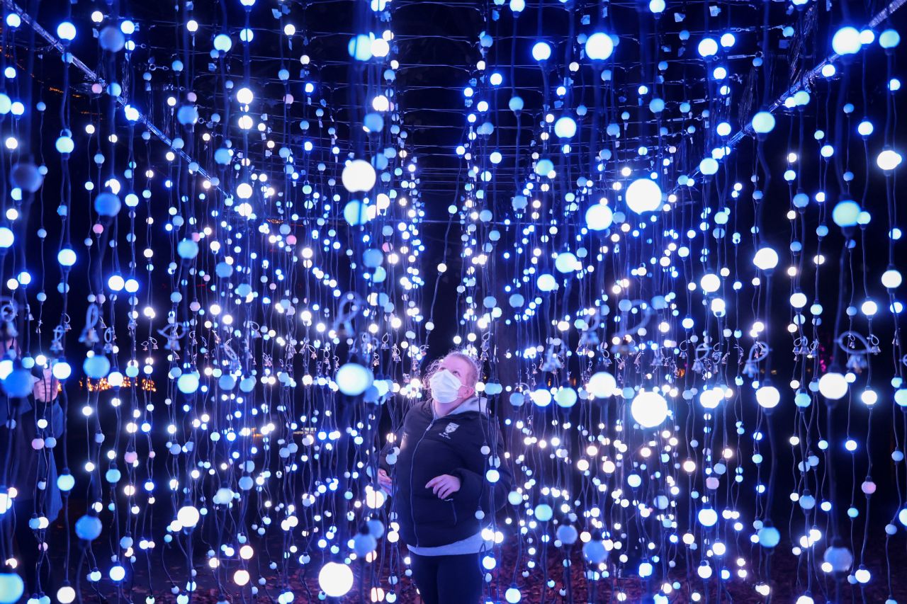 Visitors walk through illuminated objects during the Christmas Garden event at Berlin's Tierpark zoo on Wednesday, November 17.