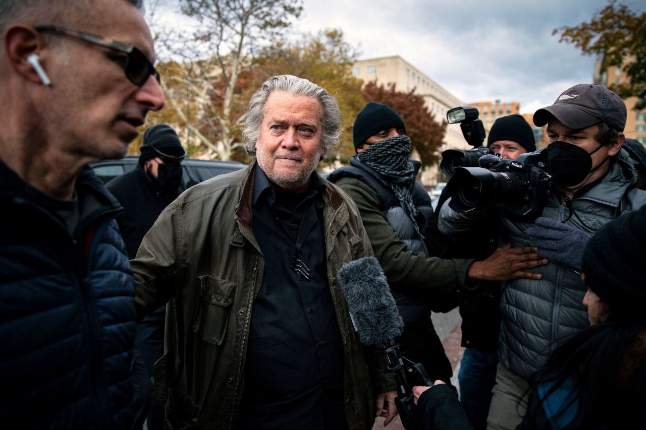 Steve Bannon, a former adviser to former US President Donald Trump, arrives at an FBI field office in Washington, DC, on Monday, November 15. Bannon was <a href="https://www.cnn.com/2021/11/17/politics/bannon-plea/index.html" target="_blank">charged with contempt of Congress</a> after he refused to appear for a deposition or turn over documents in the House's <a href="https://www.cnn.com/2021/11/17/politics/january-6-whats-next/index.html" target="_blank">January 6 investigation.</a> He is pleading not guilty, according to a notice filed in federal court.