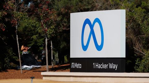 A sign with a new logo and the name 'Meta' is displayed in front of Facebook headquarters on October 28, 2021 in Menlo Park, California. 