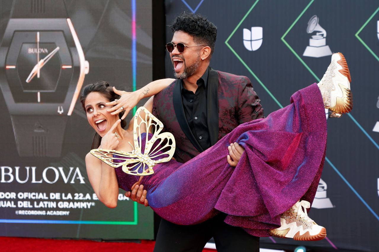 AleMor and Wizzmer attend The 22nd Annual Latin Grammy Awards.