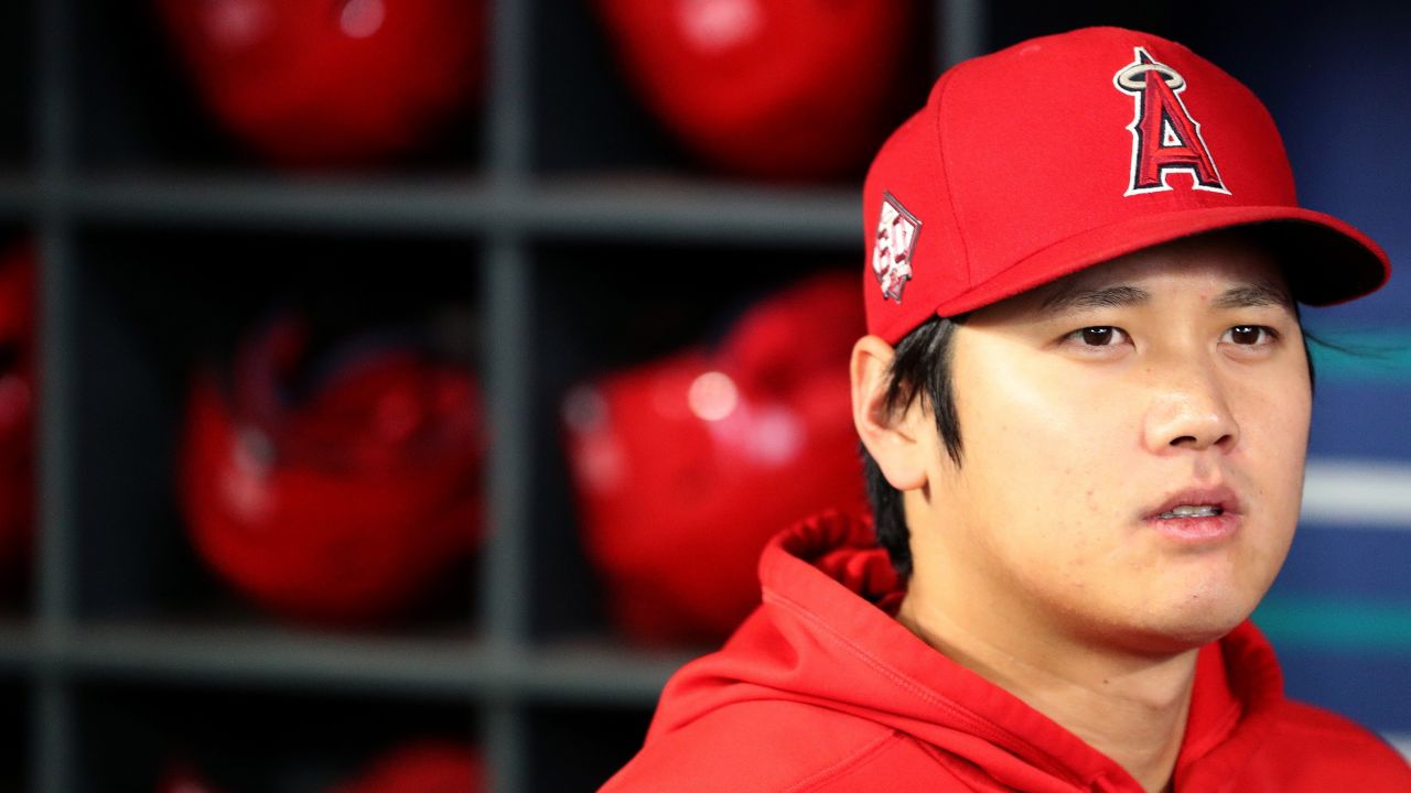 SEATTLE, WASHINGTON - OCTOBER 03: Shohei Ohtani #17 of the Los Angeles Angels looks on before the game against the Seattle Mariners at T-Mobile Park on October 03, 2021 in Seattle, Washington. (Photo by Steph Chambers/Getty Images)
