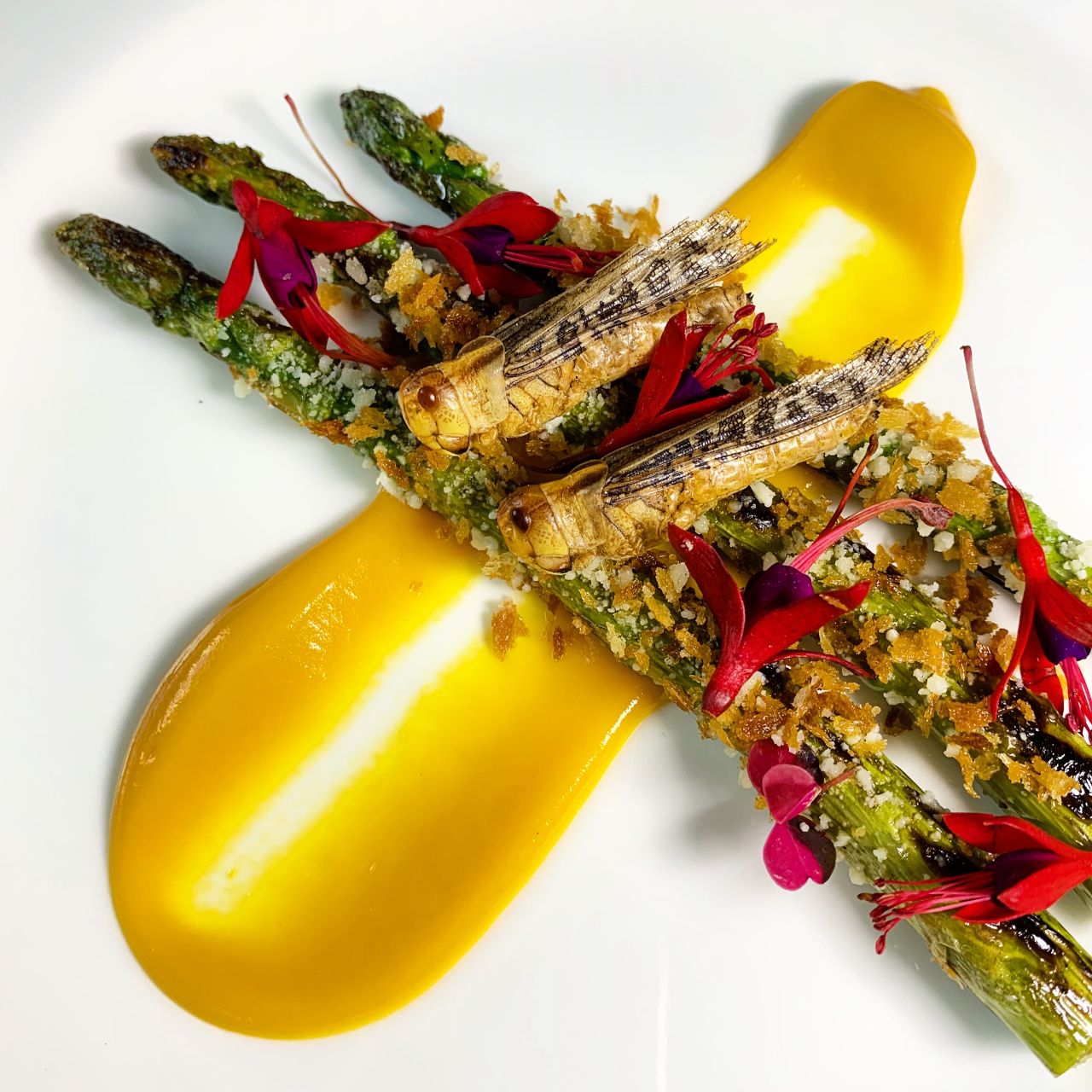 As a self-styled edible-insect ambassador, the chef believes these can be a nutritious and tasty addition to our diets -- like this locust asparagus dish.