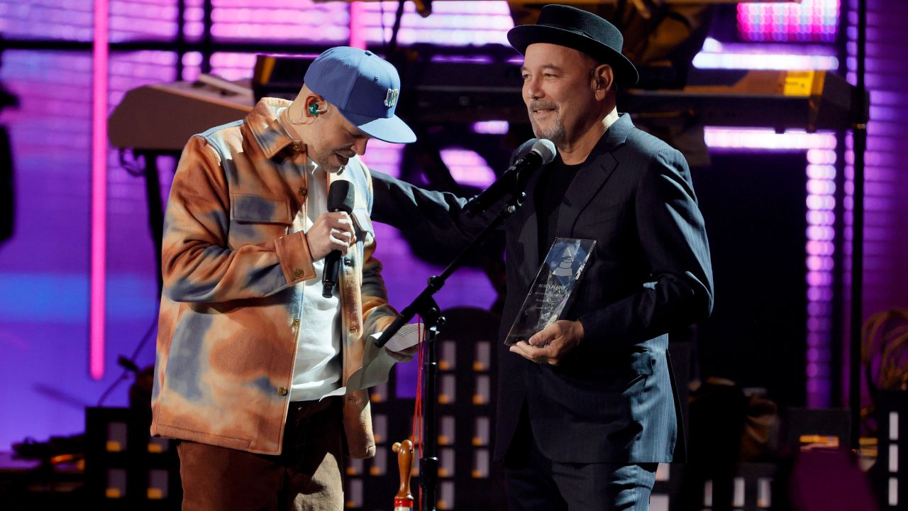 Residente presents Rubén Blades with the Latin Grammy's 2021 <a href="https://www.cnn.com/entertainment/live-news/latin-grammys-2021/h_62e20edf6c86fd54fbf60ffef2c1c333" target="_blank">Person of the Year award</a>. Blades, the winner of eight Latin Grammy Awards and nine Grammy Awards, was recognized for his altruistic efforts and for his fight for social justice, the Academy said.