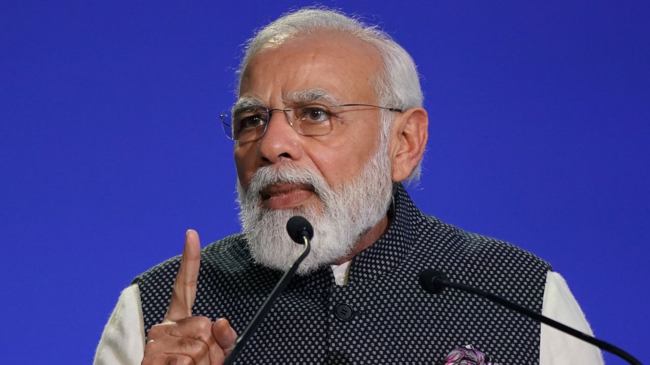 India's Prime Minister Narendra Modi speaks at the COP26 summit on November 2 in Glasgow, Scotland.