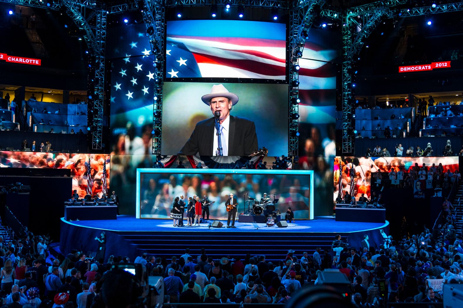 Taylor performed for the Democratic National Convention in Charlotte, North Carolina, in 2012. <a href="index.php?page=&url=https%3A%2F%2Fwww.youtube.com%2Fwatch%3Fv%3DffousnXziLk" target="_blank" target="_blank">The singer said </a>at the time that President Obama is his favorite president bar none. <br />"I think he is an intelligent public servant, who's focused. He's level-headed. He's a cool hand on the helm. I think he is a deeply compassionate man," Taylor said. "I'm fiercely proud of my country for electing this man."