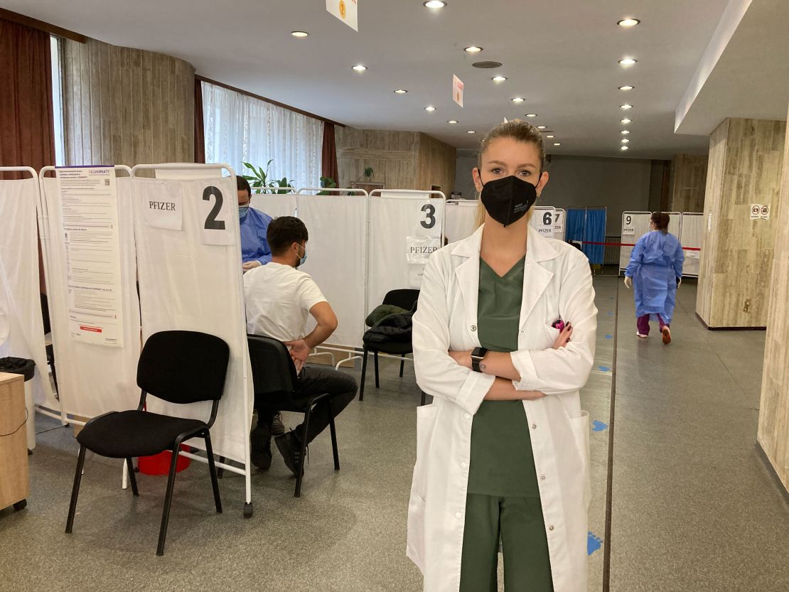 Dr. Alexandra Munteanu, pictured at the Palatul Copiilor vaccination center in Bucharest on November 16, is ready to vaccinate as many people as needed -- if only they would come.