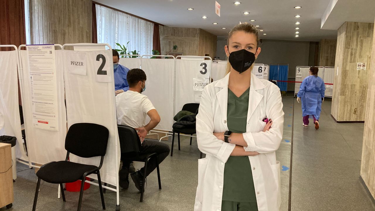 Dr. Alexandra Munteanu, pictured at the Palatul Copiilor vaccination center in Bucharest on November 16, is ready to vaccinate as many people as needed -- if only they would come.