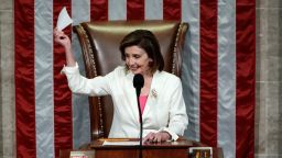 WASHINGTON, DC - NOVEMBER 19: Speaker of the House Nancy Pelosi (D-CA) presides over the vote for the Build Back Better Act at the U.S. Capitol on November 19, 2021 in Washington, DC. The vote, which passed 220-213, comes after House Minority Leader Kevin McCarty (D-CA) spoke overnight for more than eight hours in an attempt to convince colleagues not to support the $1.75 trillion social spending bill. The key Biden Administration legislation is the result of months of negotiations between the White House and moderate and progressive House Democrats. (Photo by Anna Moneymaker/Getty Images)