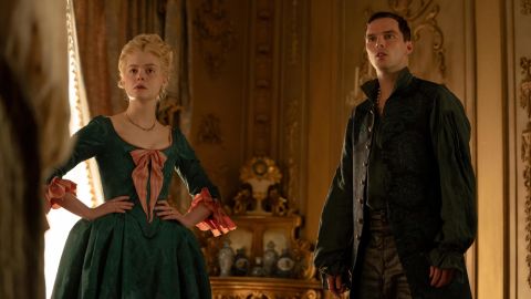 Elle Fanning and Nicholas Hoult star in "The Great." 