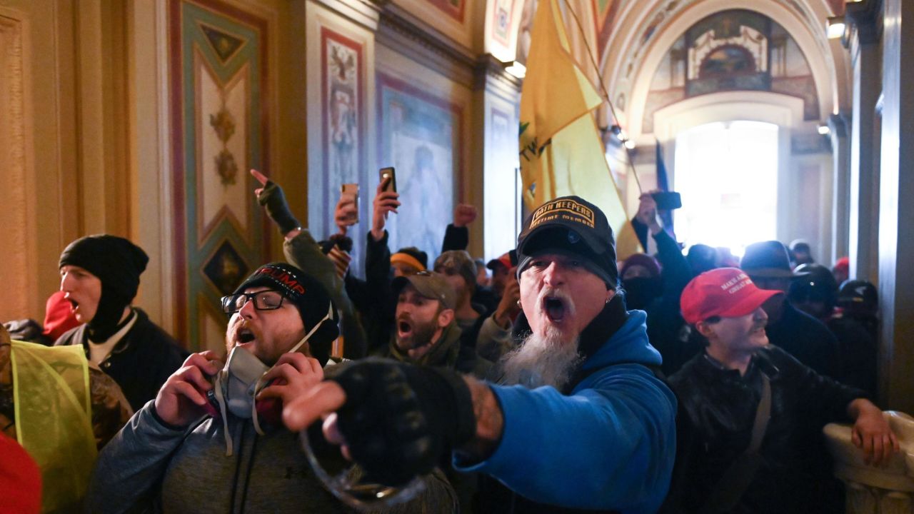 Supporters of President Donald Trump protest after storming the US Capitol on January 6, 2021.