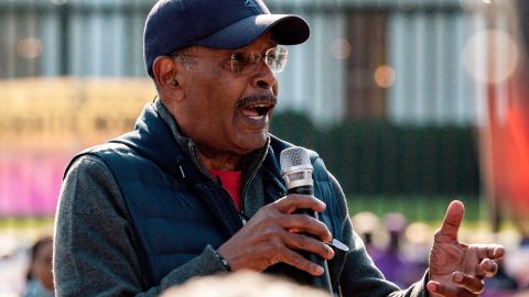 Radio personality Joe Madison speaks during a rally and civil disobedience action at the White House.