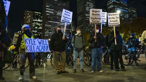 Demonstrators in Chicago marched around the city's Loop Friday night.