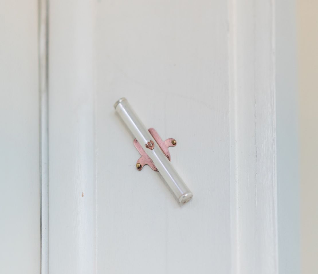 The mezuzah affixed to the doorway of the vice presidential residence.