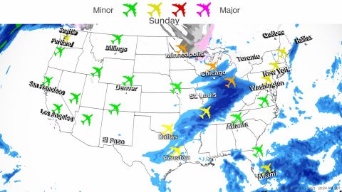 Potential airport delays for Sunday, November 21, 2021 based off forecasts.