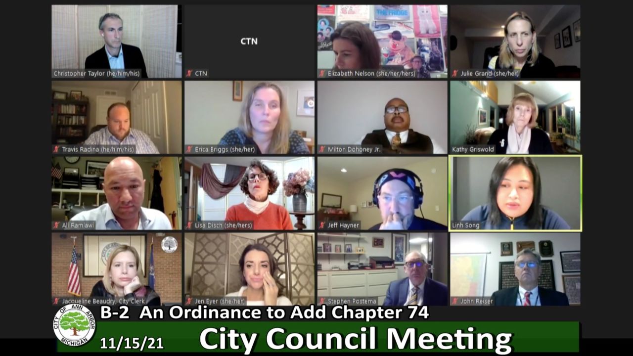The Ann Arbor city council approved the ordinance at a virtual meeting Monday, November 15.
