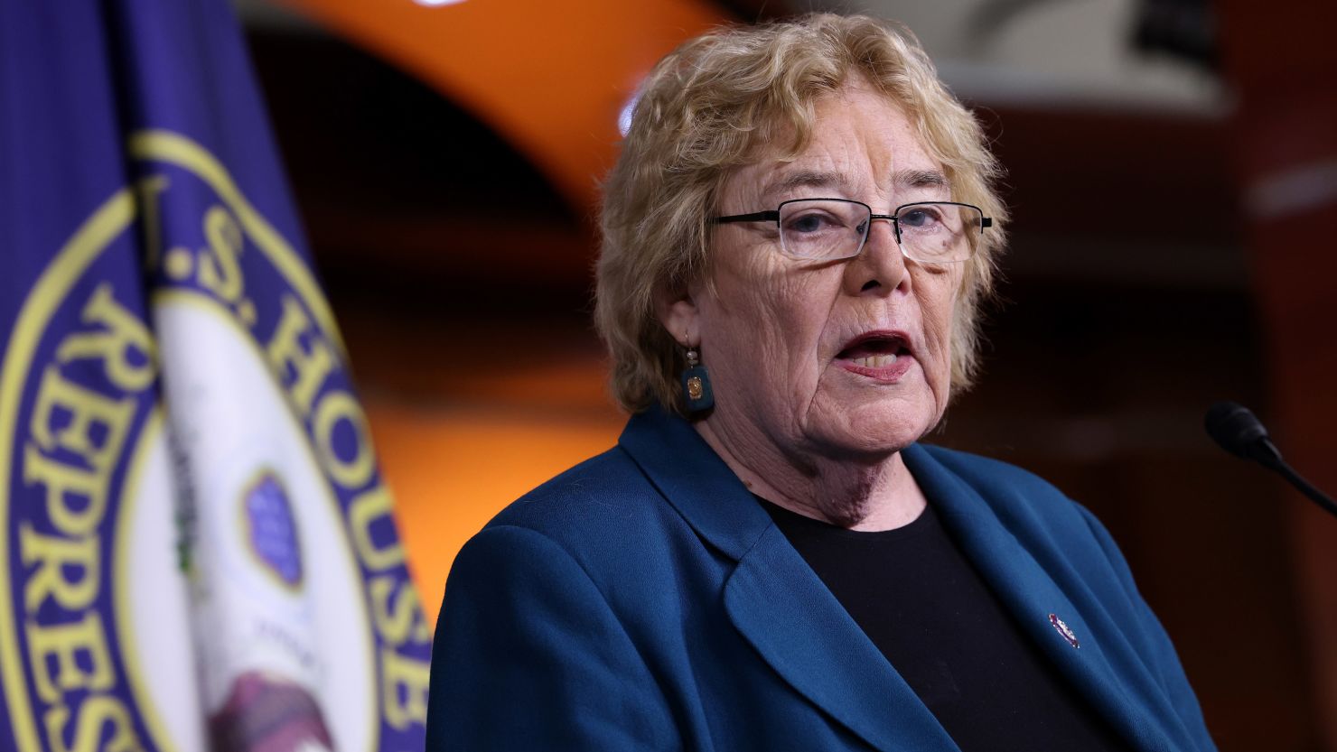 US Rep. Zoe Lofgren, D-Calif., speaks at a news conference at the US Capitol on September 21, 2021 in Washington, DC. 