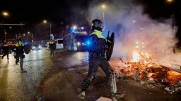 Anti-riot forces clear the streets of The Hague as riots erupt amid new COVID-19 restrictions on November 20, 2021 in The Hague, Netherlands. 