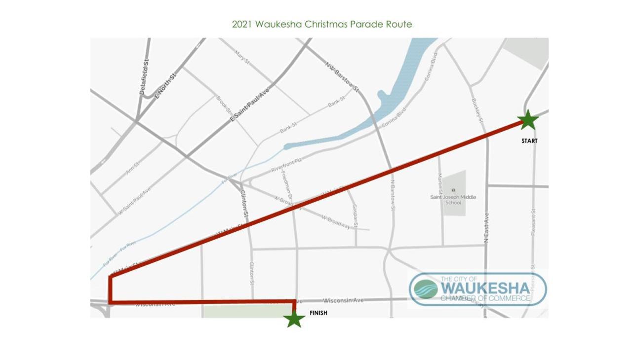 The City of Waukesha posted this graphic of the Christmas Parade route prior to the scheduled start Sunday afternoon.