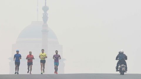 Smog blankets India's government office on November 20, 2021 in New Delhi. 
