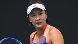 FILE - China's Peng Shuai reacts during her first round singles match against Japan's Nao Hibino at the Australian Open tennis championship in Melbourne, Australia on Jan. 21, 2020. The editor of a Communist Party newspaper posted a video online that he said showed missing tennis star Peng Shuai watching a match Sunday, Nov. 21, 2021 as the ruling party tried to quell fears abroad while suppressing information in China about Peng after she accused a senior leader of sexual assault. (AP Photo/Andy Brownbill, File)