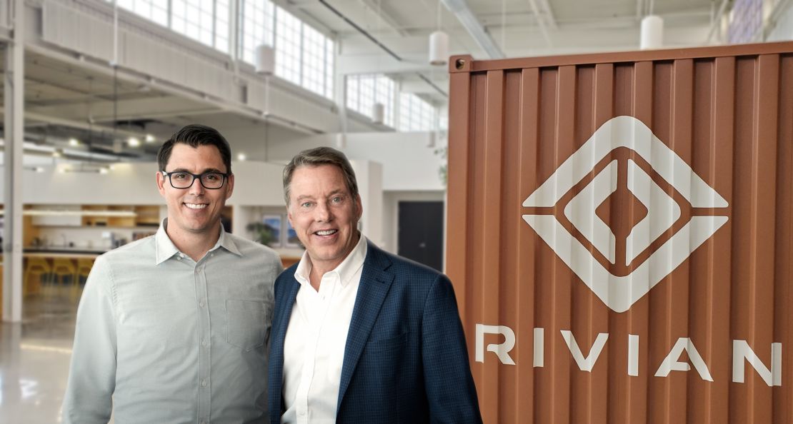 Rivian CEO and founder RJ Scaringe, Ford Executive Chairman Bill Ford in 2019 when they announced Ford's $500 million investment in the upstart electric truck maker.