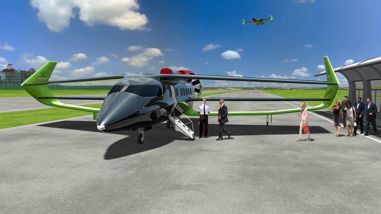 Faradair's 18-passenger BEHA aircraft, made from lightweight composite and shown here in a rendering, can carry a five-ton payload and has a 1,150-mile range.