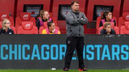 Chicago Red Stars head coach Rory Dames looks on during a game between Houston Dash and Chicago Red Stars at SeatGeek Stadium on July 11, 2021 in Bridgeview, Illinois. 