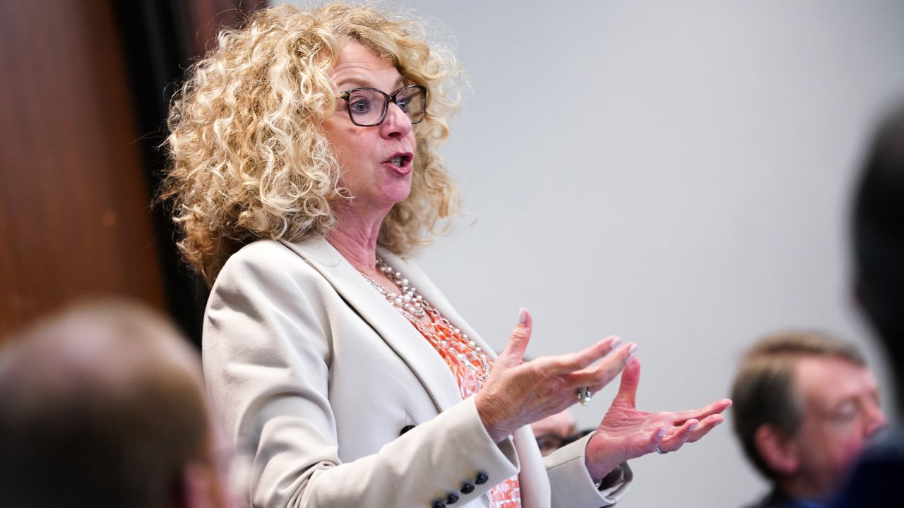 Defense attorney Laura Hogue speaks during the trial of the killers of Ahmaud Arbery at the Glynn County Courthouse on November 18, 2021 in Brunswick, Georgia. Travis McMichael, his father Greg McMichael, and a neighbor William "Roddie" Bryan are charged with the fatal shooting of 25-year-old Ahmaud Arbery on February 23, 2020.