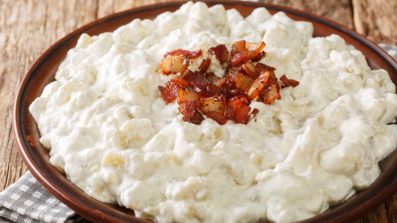 <strong>Carb overload:</strong> Bryndzové halušky are potato dumplings drenched in cheese and scattered with bacon bits.