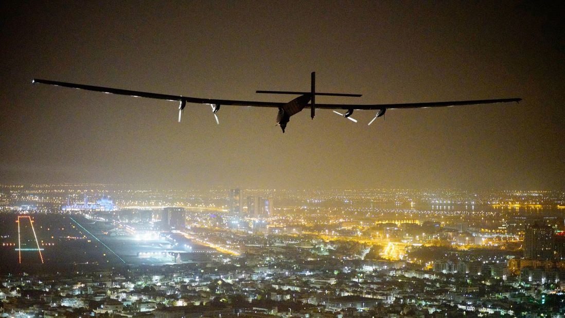 In 2016, Solar Impulse 2 circumnavigated the Earth without using a drop of fuel. It's pictured here on July 26, 2016, before landing in Abu Dhabi to complete its 26,000-mile (42,000-kilometer) journey.