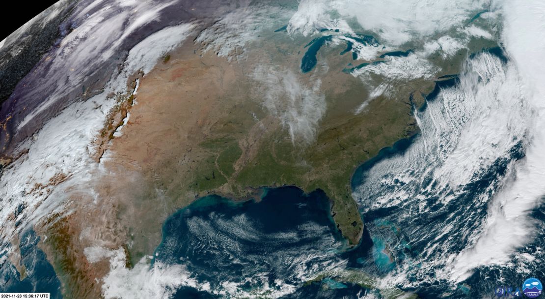 Satellite imagery captured late morning Tuesday shows the calm weather over most of the country.