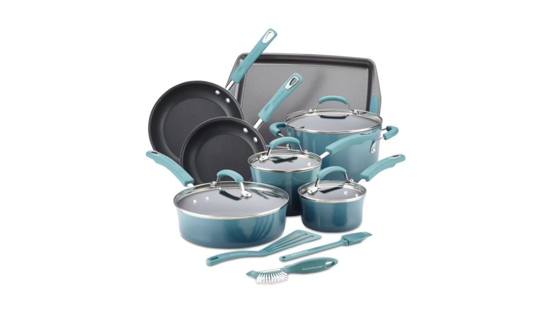 Rachael Ray 12-Piece Get Cooking! Nonstick Pots and Pans Set, Cookware Set,  Burgundy 