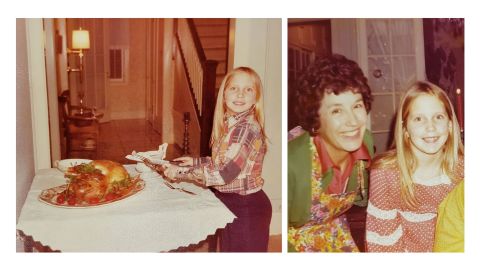 Left: Rafferty and the turkey stuffed with sage dressing in 1976. Right: Rafferty's grandmother, Mary Ann Smith, in her apron, taking a break from making a holiday dinner. (Courtesy Amy Rafferty)