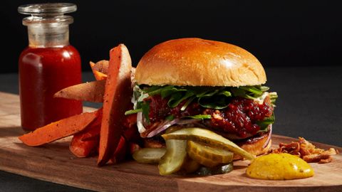 Famous bison burger and sweet potato fries at Thirty Nine Restaurant.