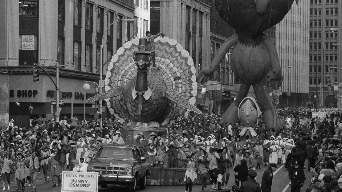Entertainer Donny Osmond stood atop a turkey float during the 1981 parade.