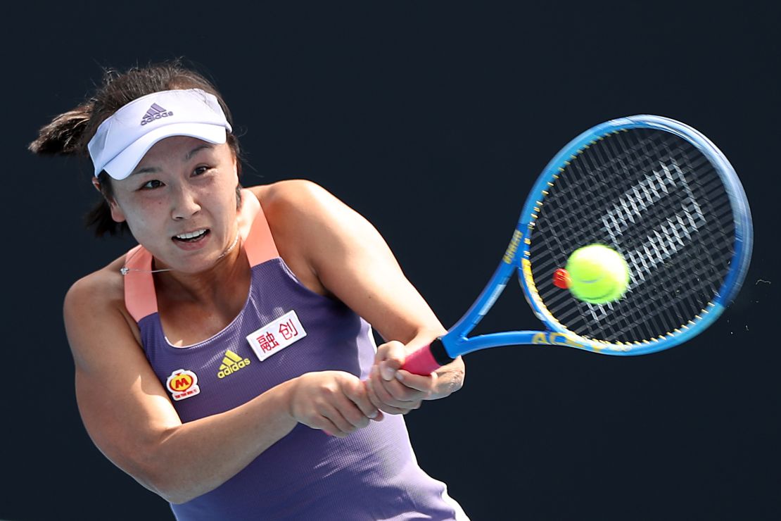 Peng Shuai is pictured in action in her women's singles first-round match against Nao Hibino of Japan on day two of the 2020 Australian Open at Melbourne Park.