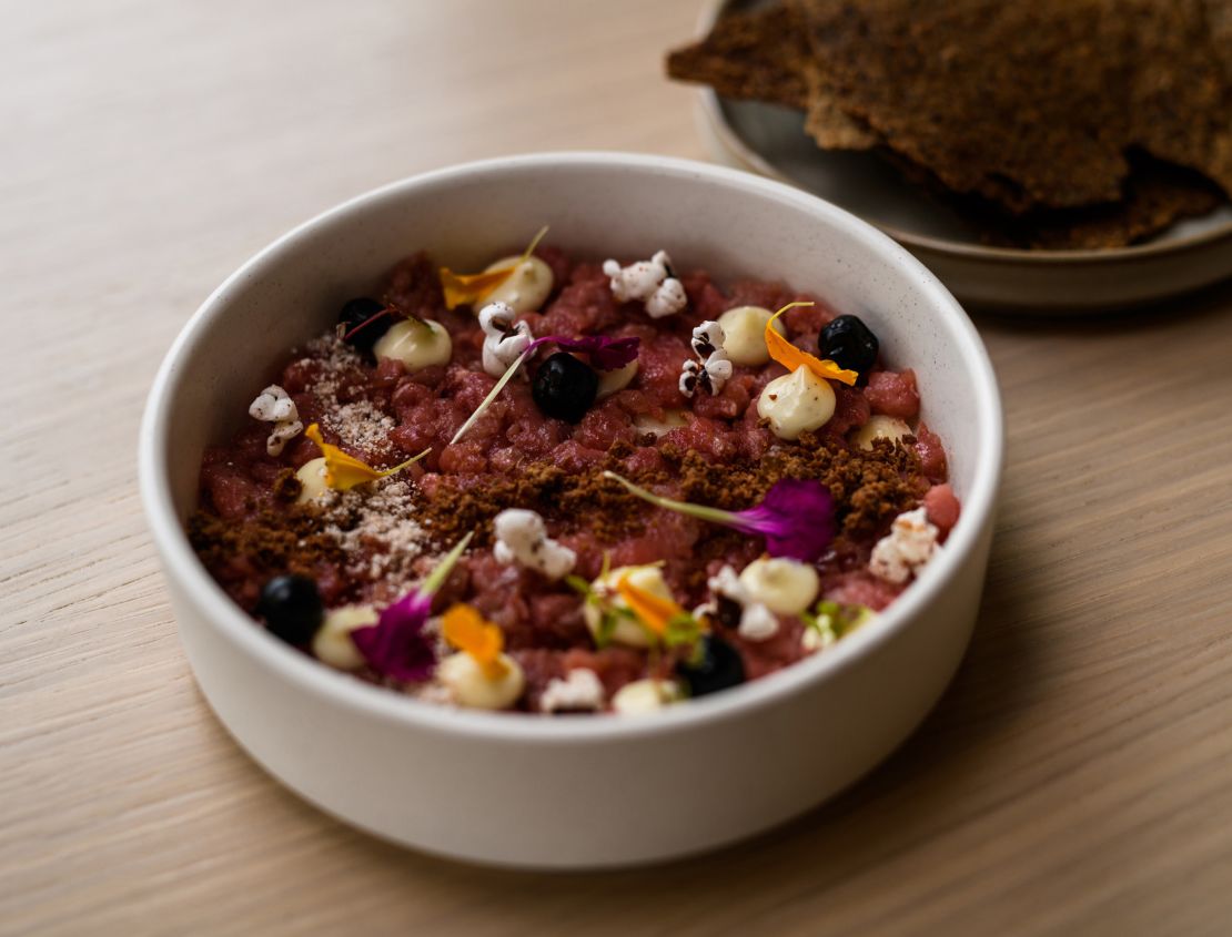 A dish of bison tartare is served at Owamni.