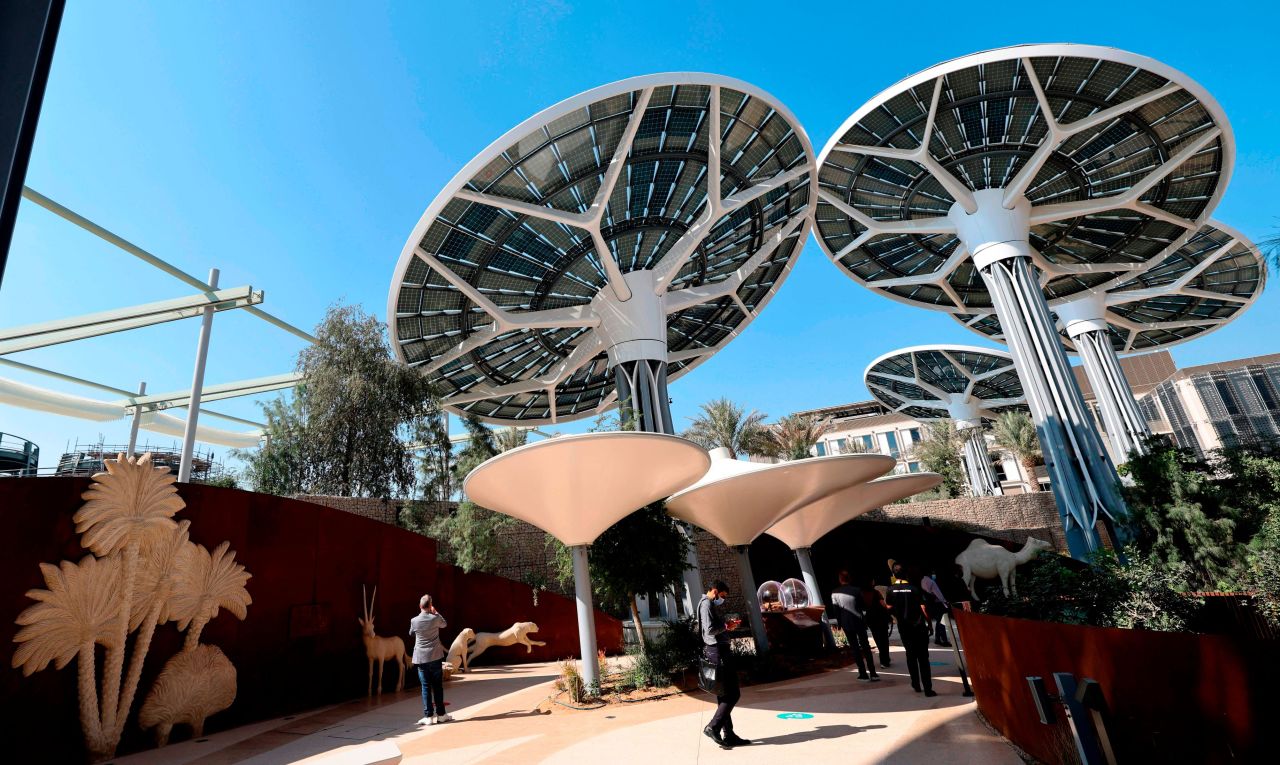 "Energy Trees" surround the  Sustainability Pavilion.