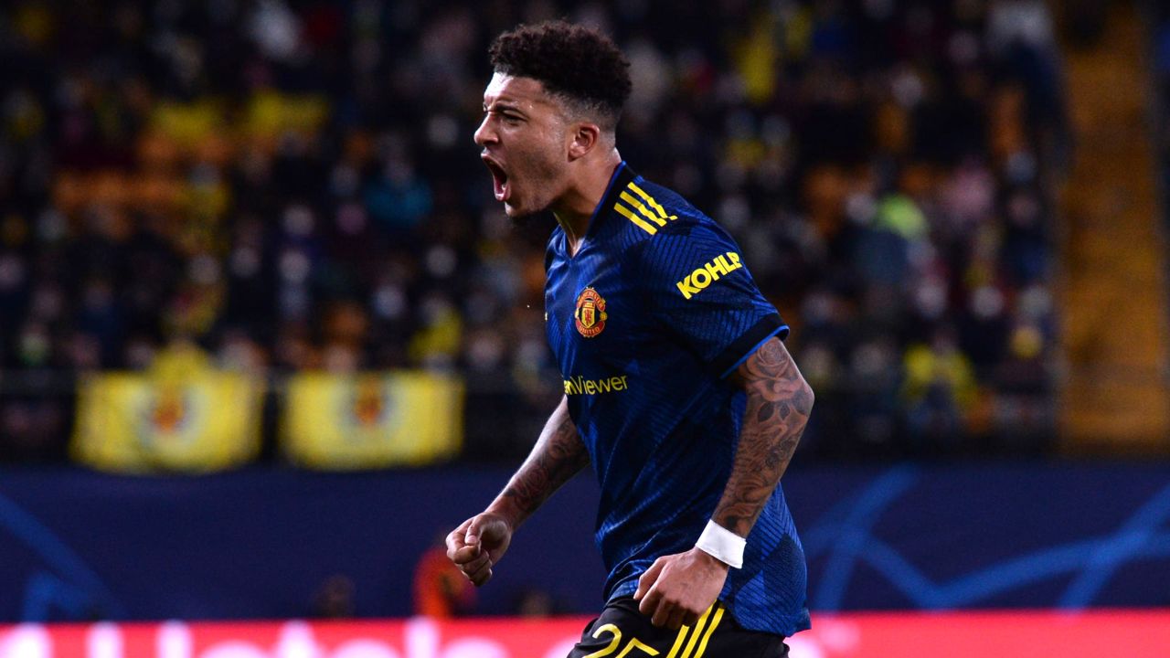 Sancho scores his first goal for Manchester United. 