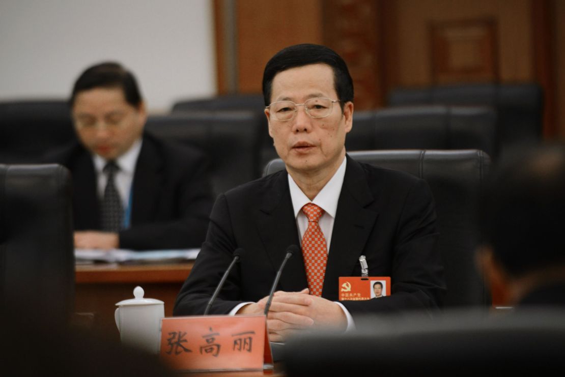 Zhang Gaoli, then-Communist Party Secretary of Tianjin, attends a panel discussion of the Tianjin delegation during the 18th Party Congress at the Great Hall of the People in Beijing on November 9, 2012. 