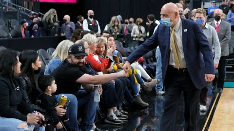 Vitale is greeted as he arrives courtside to call the game between Gonzaga and UCLA.