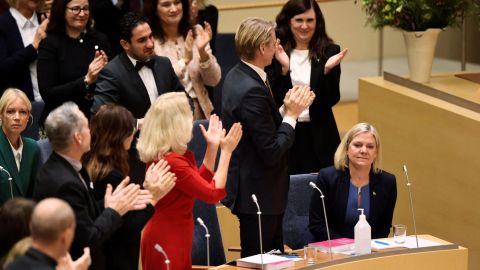 Take two: Magdalena Andersson sits as she was voted in as Sweden's first female prime minister for the first time, on November 24. She later resigned, but now has another chance.