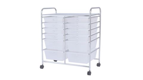 Costway Office Semitransparent Rolling Cart 12 Storage Drawers Studio Room Organizer Paper Boxes