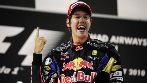 Vettel celebrates victory at Abu Dhabi en route to his 2010 world championship win.